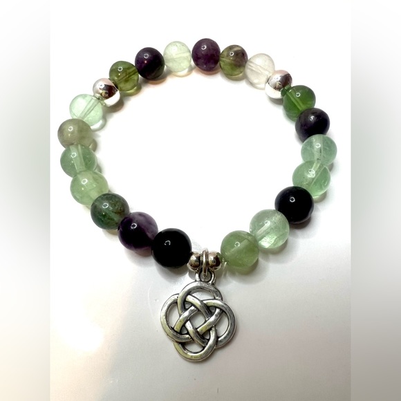 Gemstone Rope Bead Celtic Knot Charm Stretch Bracelet - Picture 1 of 3